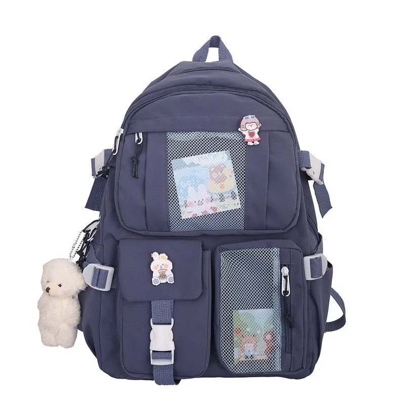 deanwangkt  Buckle Badge Women's Backpack Candy Color Fashion Cute Schoolbag Shoulder Student Bag Teenage Girl College School Backpacks