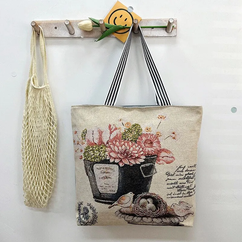 deanwangkt Women Canvas Shoulder Bag London Books Print Ladies Casual Handbag Tote Bag Reusable Large Capacity Cotton Shopping Beach Bag