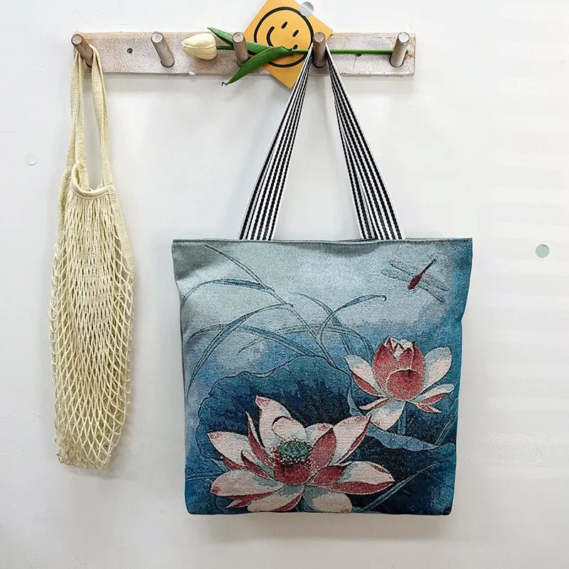 deanwangkt Women Canvas Shoulder Bag London Books Print Ladies Casual Handbag Tote Bag Reusable Large Capacity Cotton Shopping Beach Bag