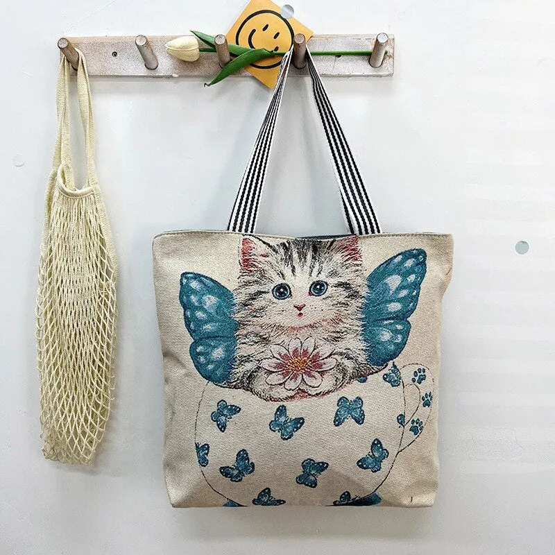 deanwangkt Women Canvas Shoulder Bag London Books Print Ladies Casual Handbag Tote Bag Reusable Large Capacity Cotton Shopping Beach Bag