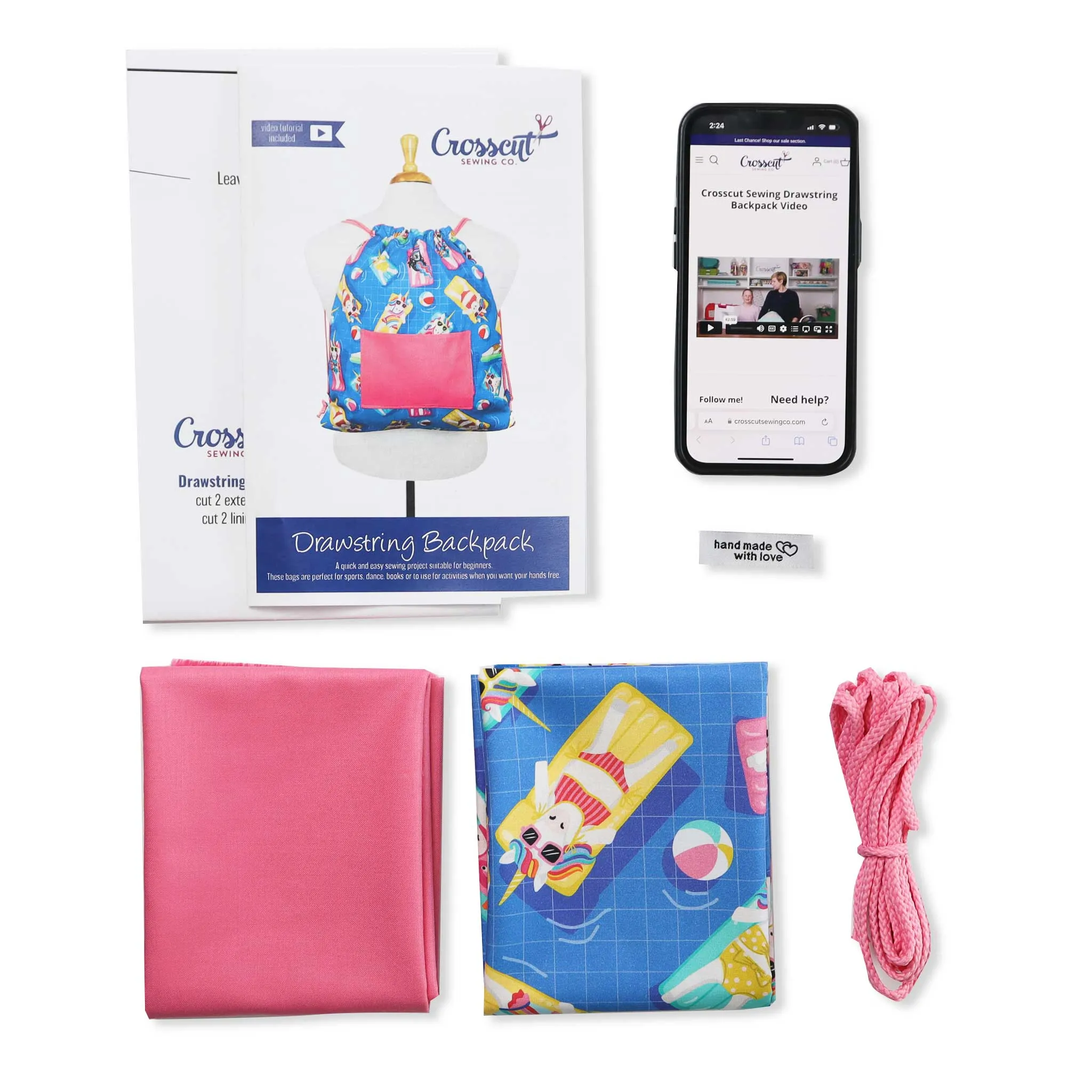 Drawstring Backpack Sewing Kit  - Pool Unicorns