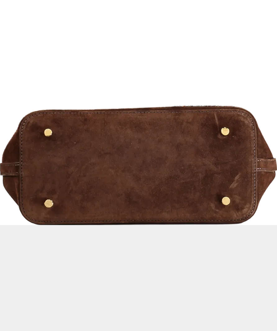 Elleme Boomerang Suede Brownie / Gold Sculptural Handle Bag With Crossbody Strap