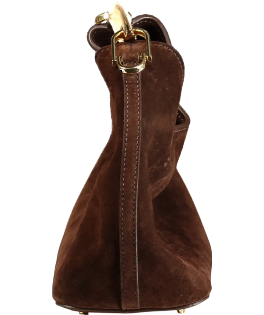 Elleme Boomerang Suede Brownie / Gold Sculptural Handle Bag With Crossbody Strap
