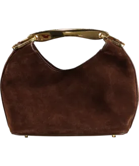 Elleme Boomerang Suede Brownie / Gold Sculptural Handle Bag With Crossbody Strap