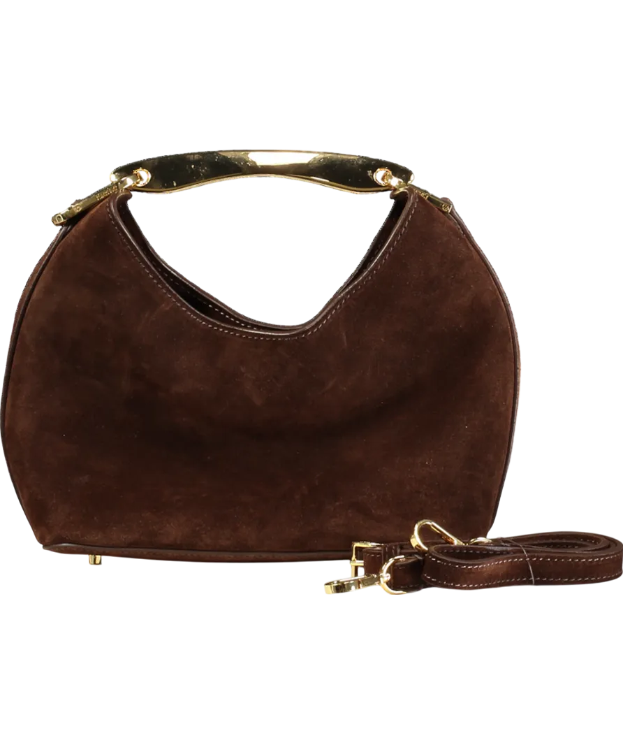 Elleme Boomerang Suede Brownie / Gold Sculptural Handle Bag With Crossbody Strap