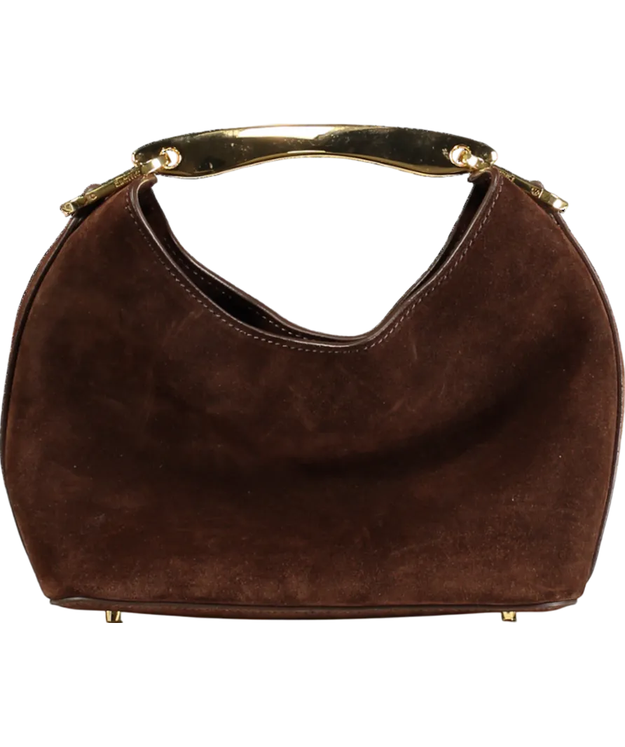 Elleme Boomerang Suede Brownie / Gold Sculptural Handle Bag With Crossbody Strap