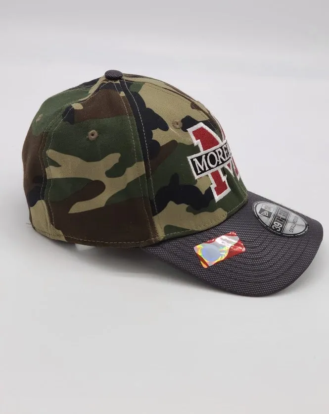Embroidered Morehouse New Era Camo Hat with Charcoal Bill