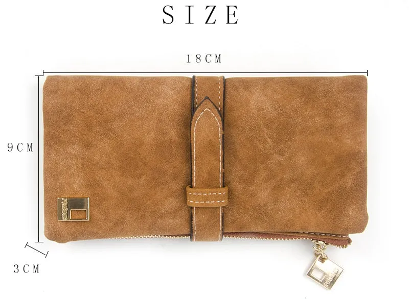 Famous Brand Long Purse Two Fold Women Wallets Drawstring Nubuck Leather Zipper Suede Wallet Ladies Carteira Feminina Clutch Bag