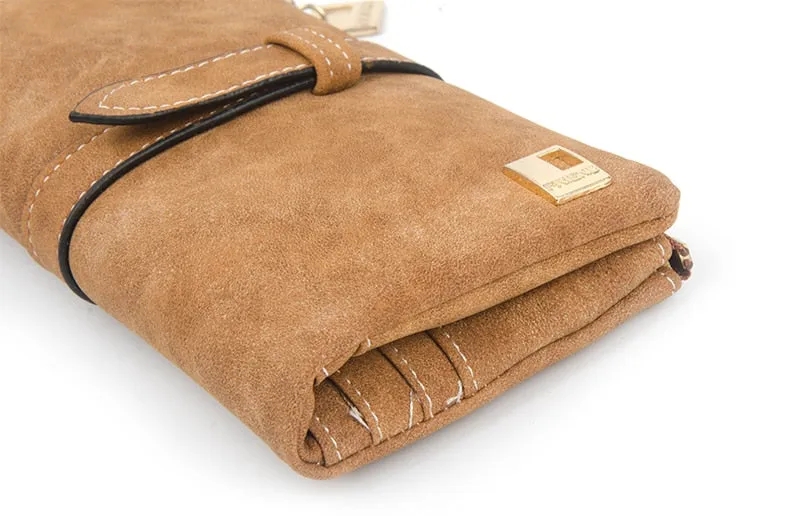 Famous Brand Long Purse Two Fold Women Wallets Drawstring Nubuck Leather Zipper Suede Wallet Ladies Carteira Feminina Clutch Bag