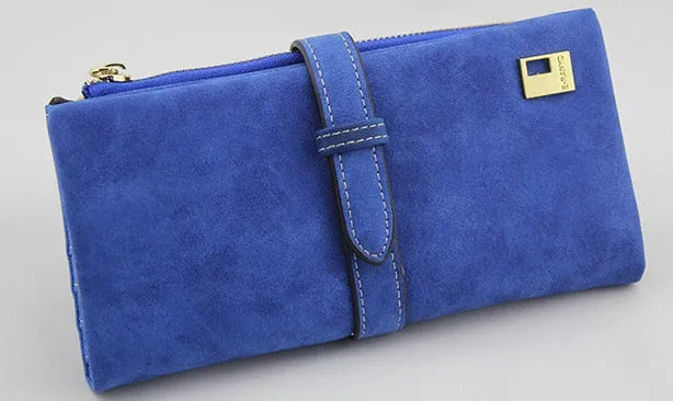 Famous Brand Long Purse Two Fold Women Wallets Drawstring Nubuck Leather Zipper Suede Wallet Ladies Carteira Feminina Clutch Bag