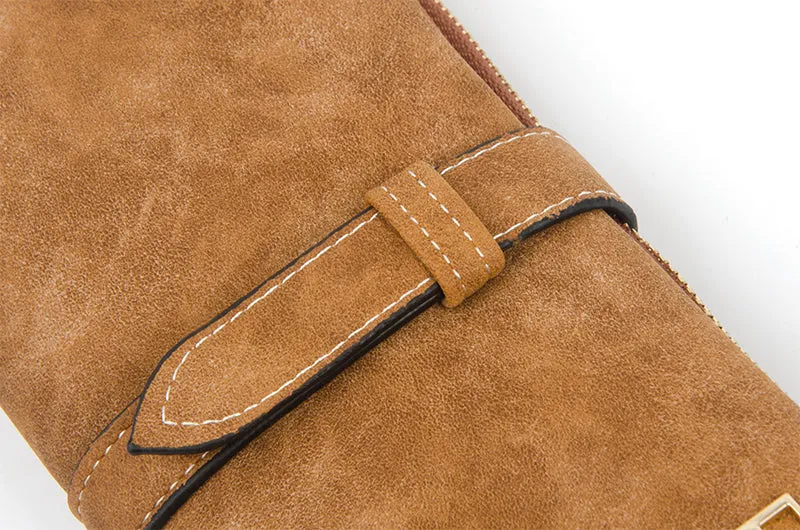 Famous Brand Long Purse Two Fold Women Wallets Drawstring Nubuck Leather Zipper Suede Wallet Ladies Carteira Feminina Clutch Bag