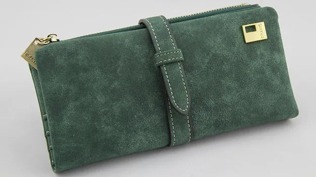 Famous Brand Long Purse Two Fold Women Wallets Drawstring Nubuck Leather Zipper Suede Wallet Ladies Carteira Feminina Clutch Bag