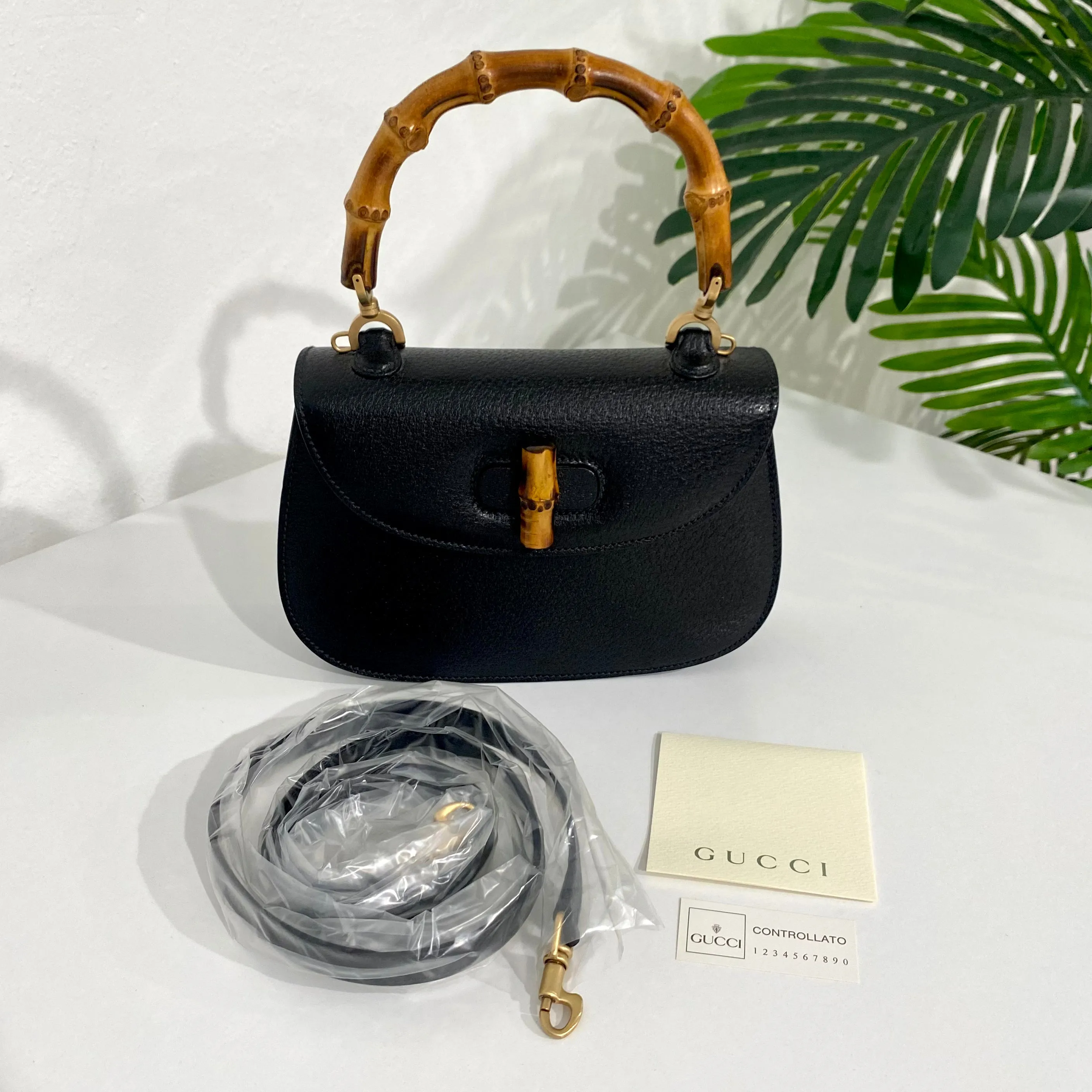 Gucci Vintage Black Bamboo Handle Bag