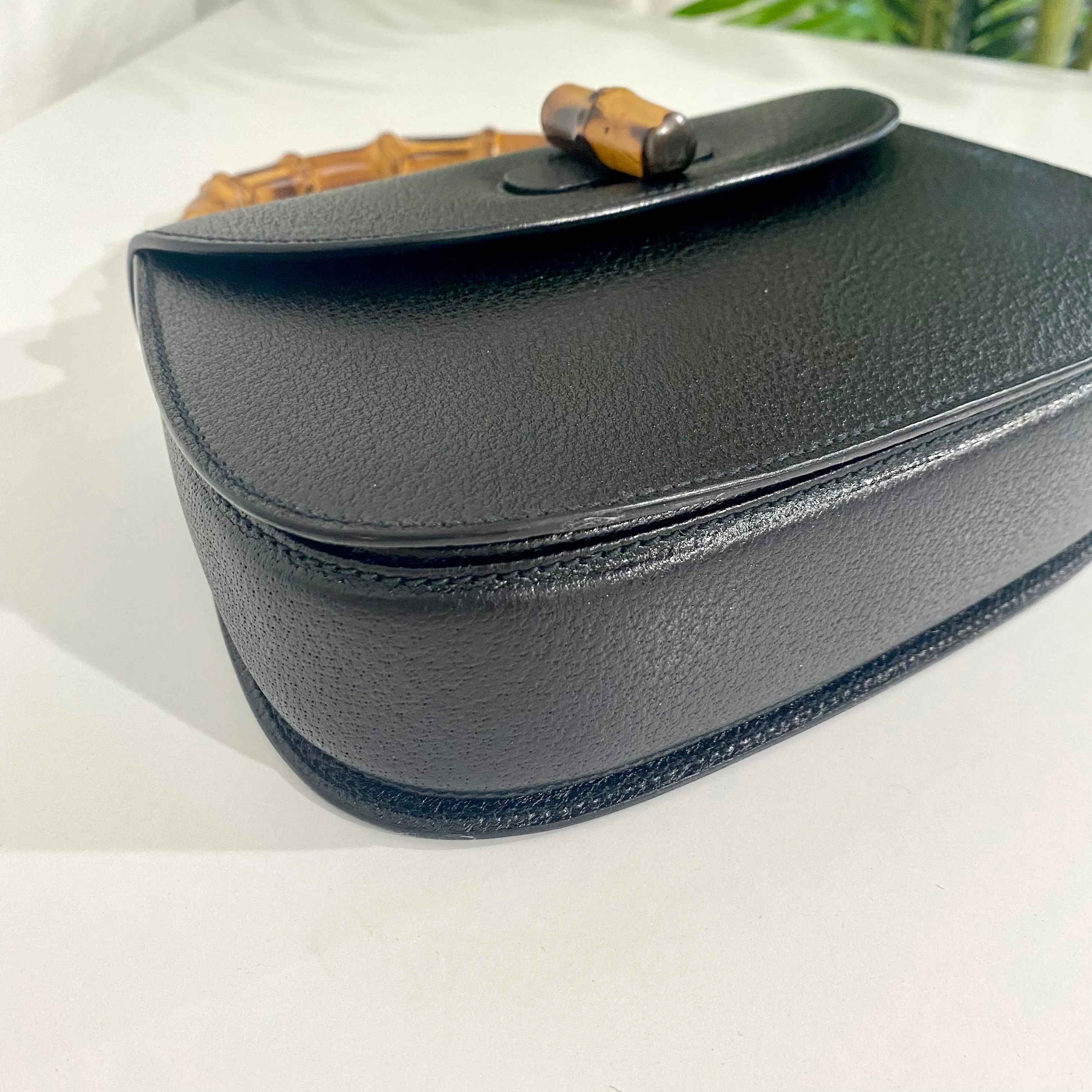 Gucci Vintage Black Bamboo Handle Bag