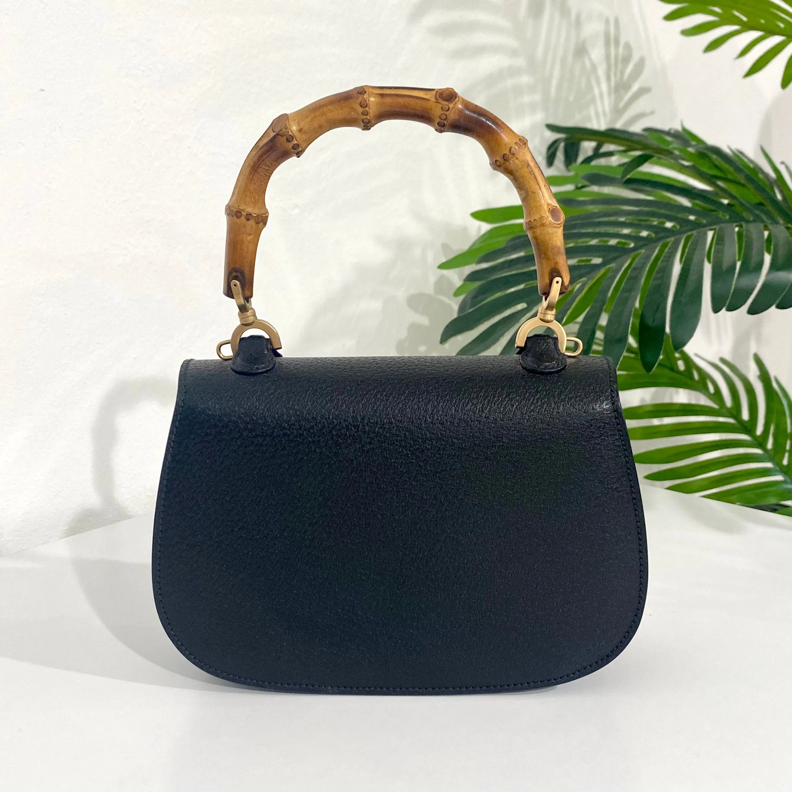 Gucci Vintage Black Bamboo Handle Bag