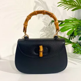 Gucci Vintage Black Bamboo Handle Bag