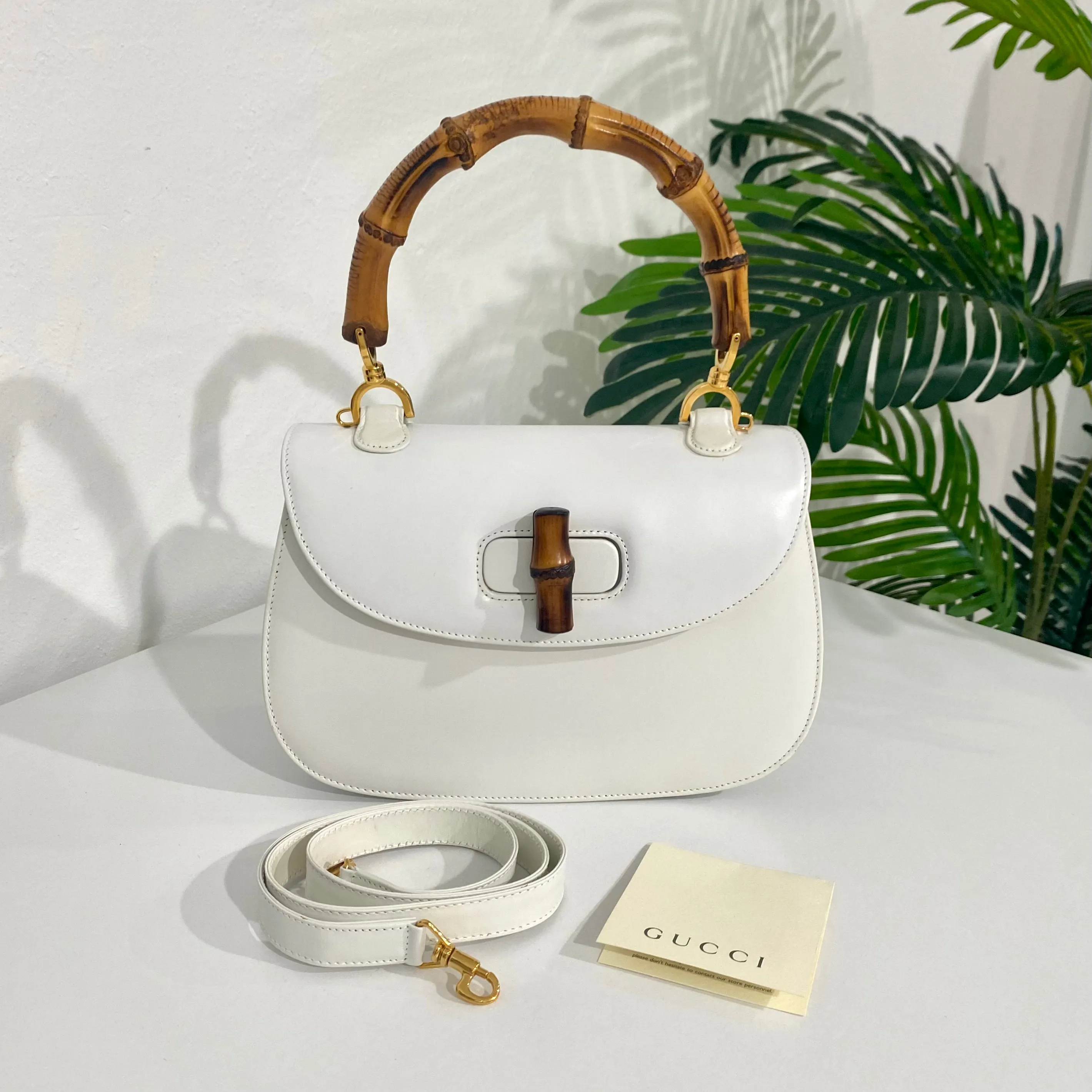 Gucci Vintage White Bamboo Handle Bag