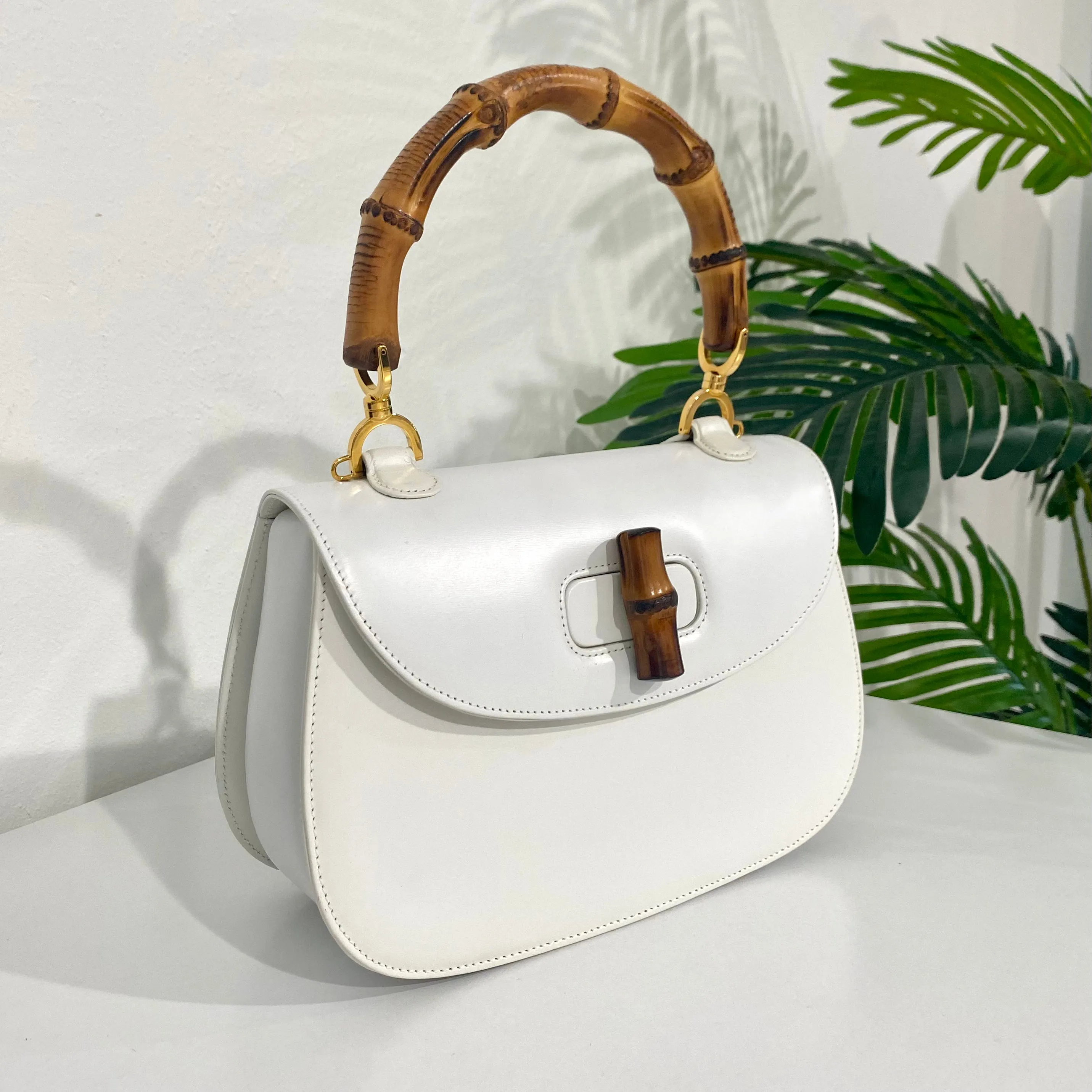 Gucci Vintage White Bamboo Handle Bag