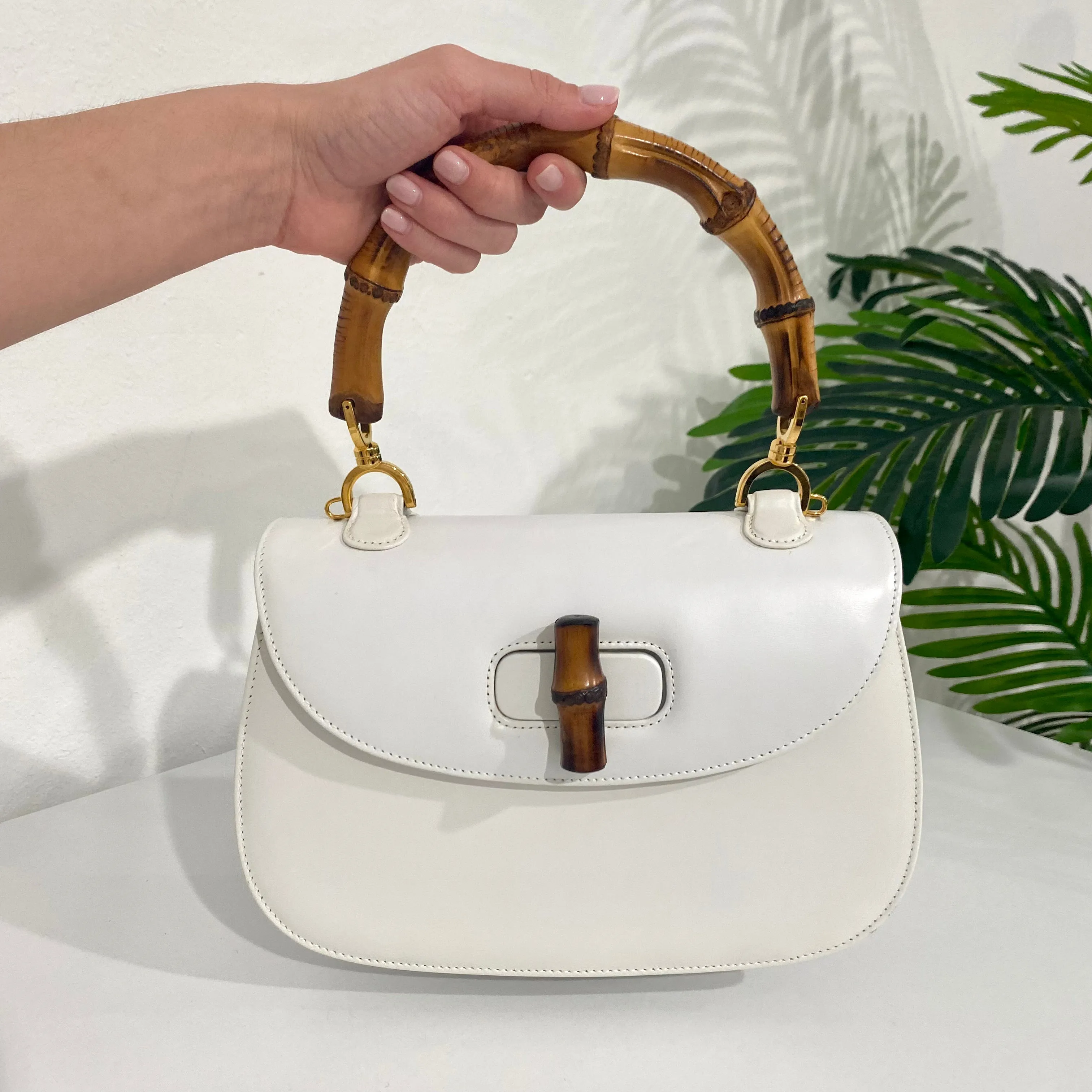 Gucci Vintage White Bamboo Handle Bag