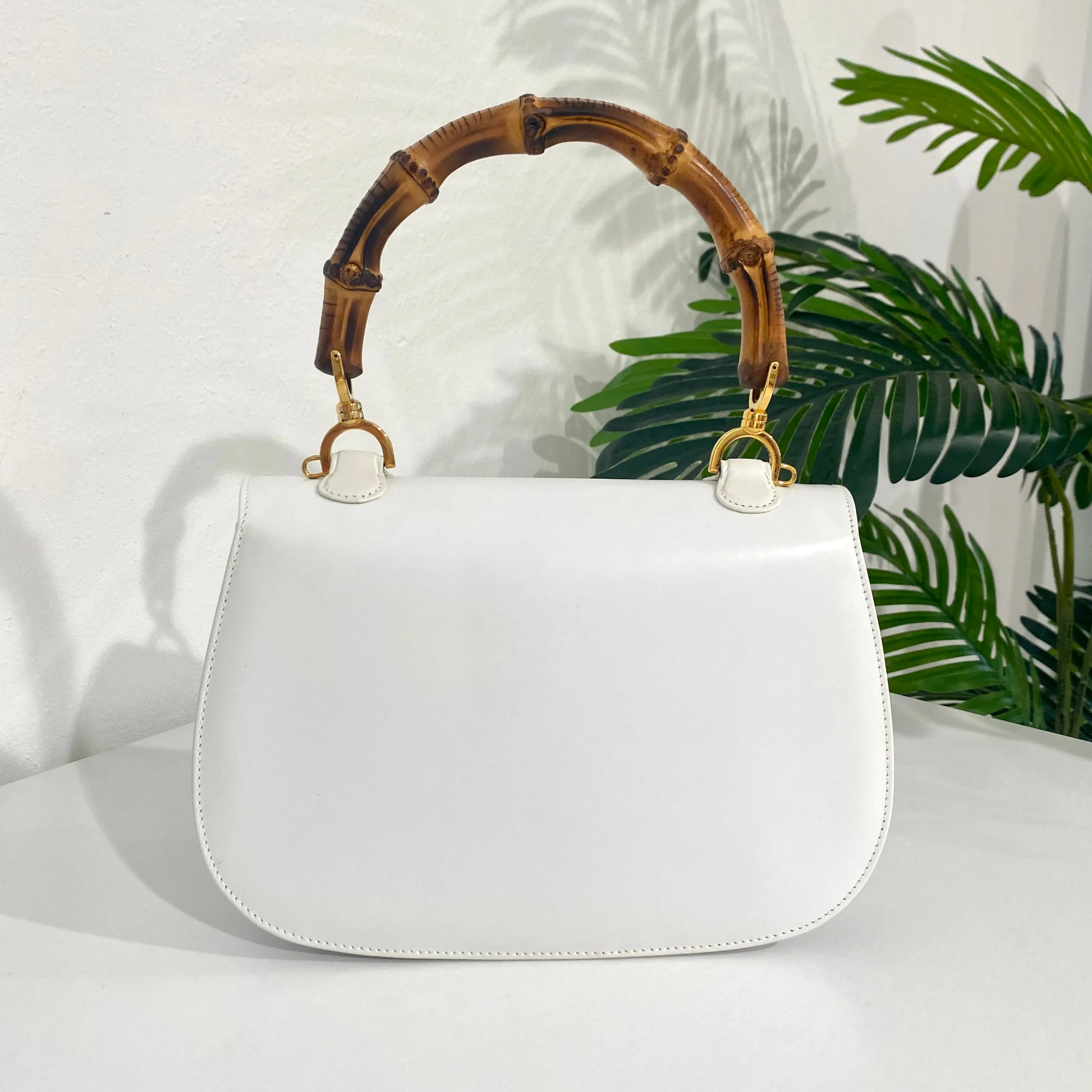Gucci Vintage White Bamboo Handle Bag