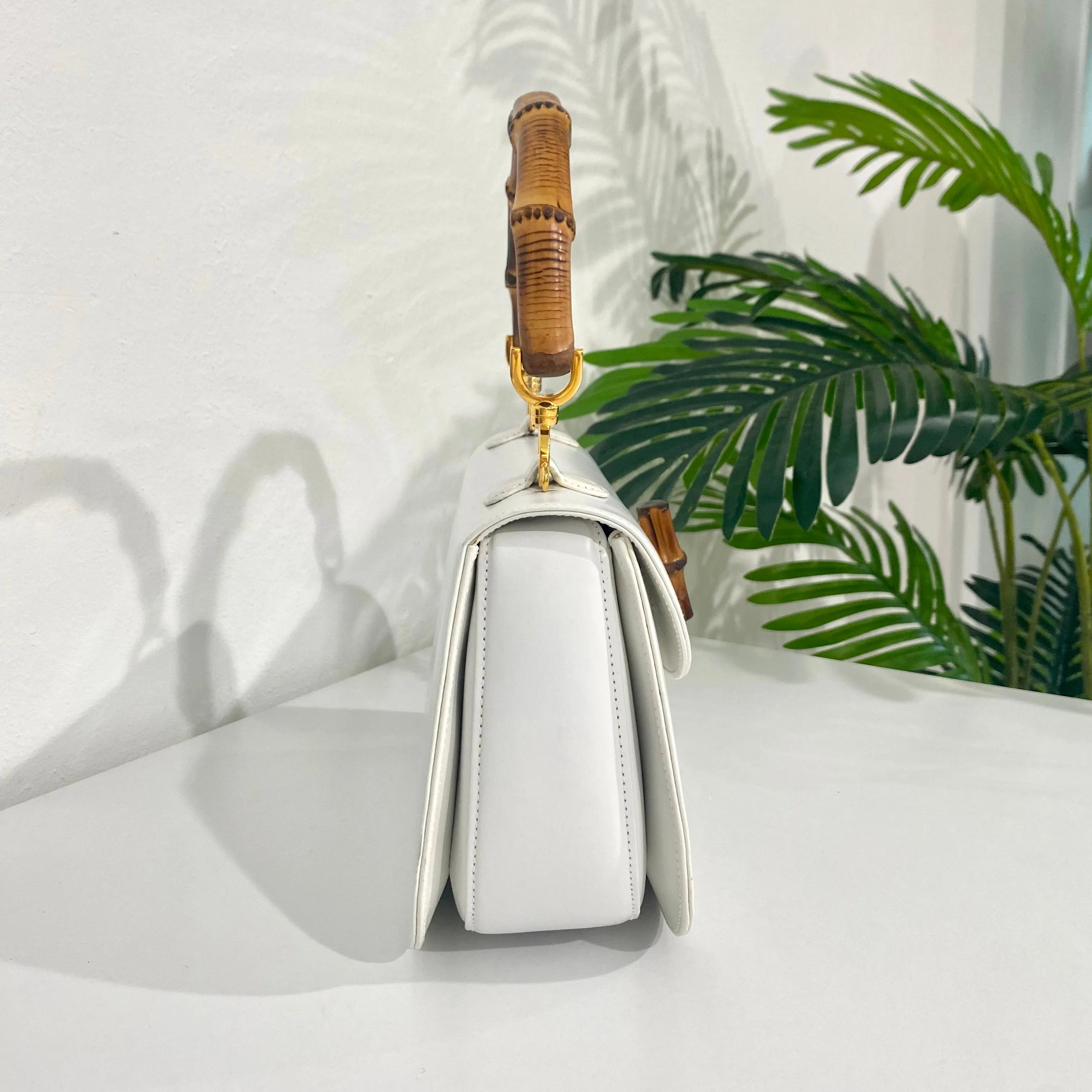 Gucci Vintage White Bamboo Handle Bag