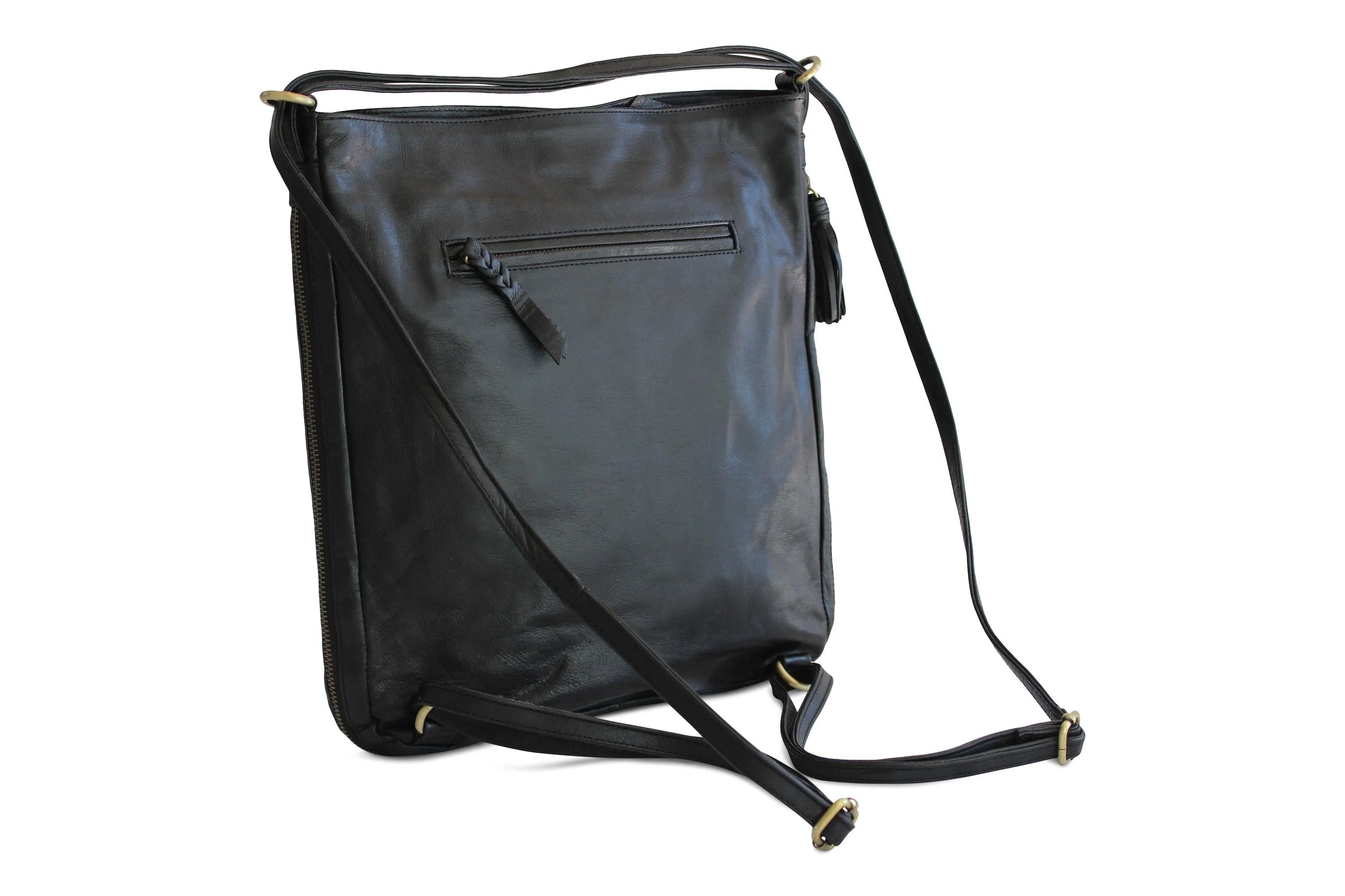 ISABEL LEATHER BACKPACK IN BLACK