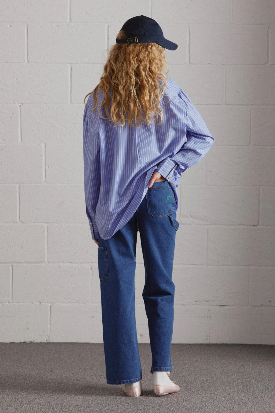kendall ruffle shirt - blue stripe