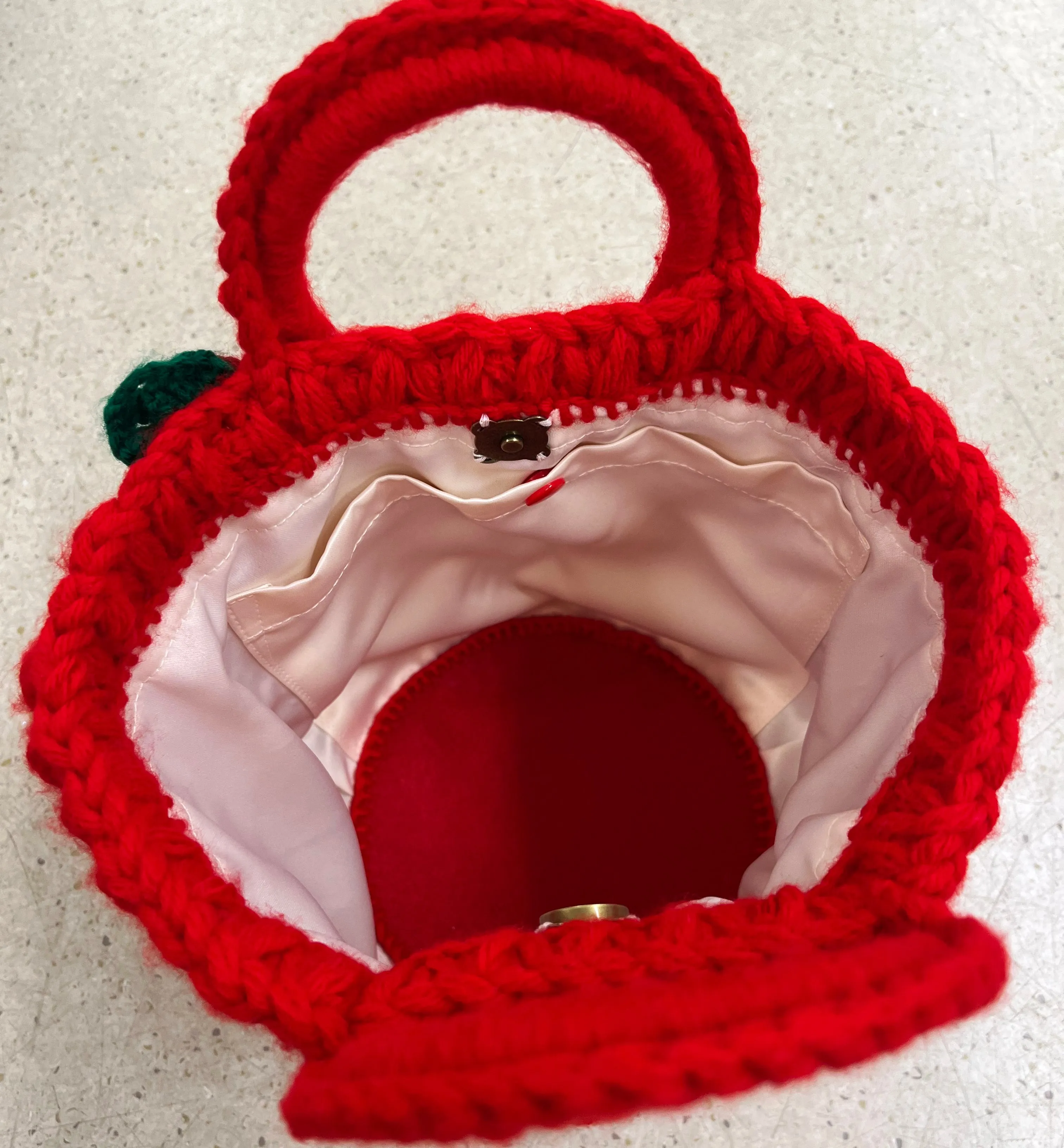 Knitted Fashionable Handbag, Bright Red