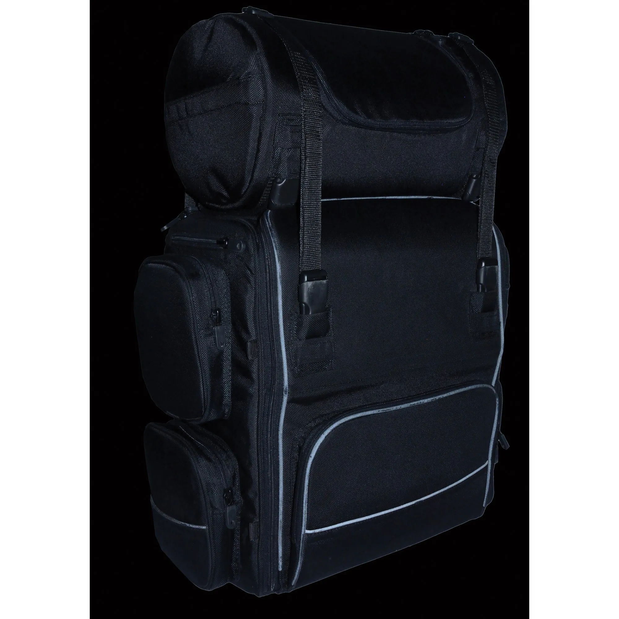 Large Two Piece Nylon Sissy Bar Bag w/ Reflective Piping (14.5X18X10)