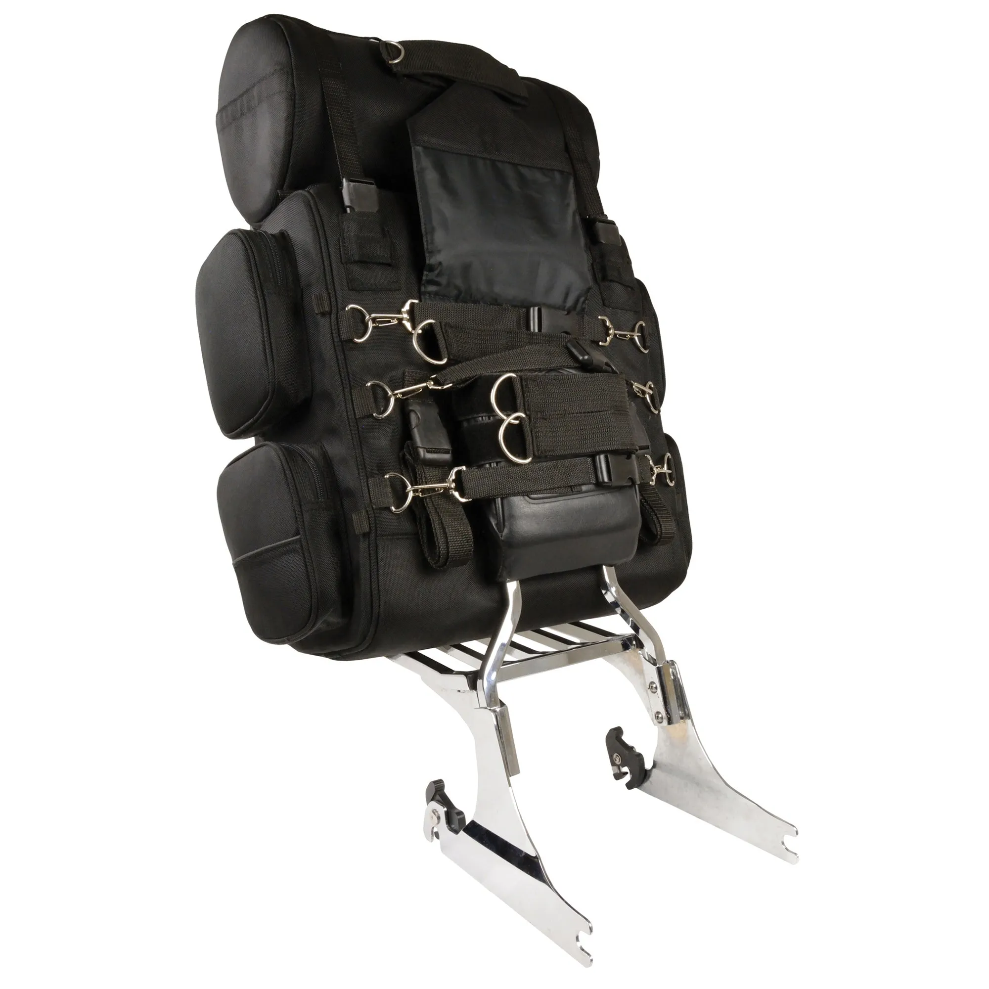 Large Two Piece Nylon Sissy Bar Bag w/ Reflective Piping (14.5X18X10)