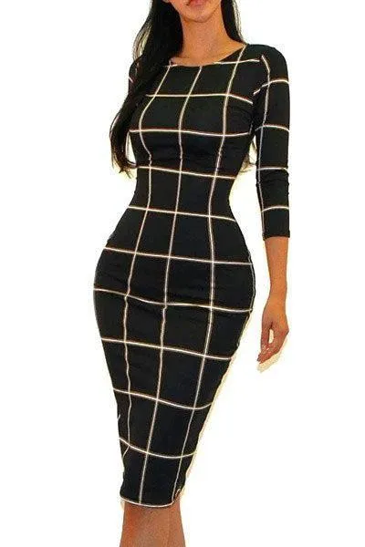 Lindsey Quarter Sleeve Plaid Bodycon Dress