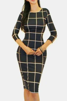 Lindsey Quarter Sleeve Plaid Bodycon Dress