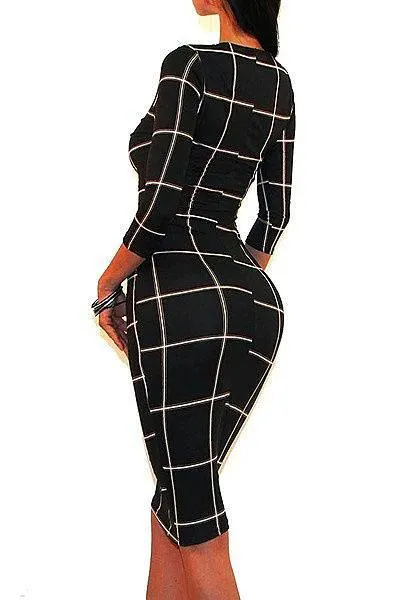 Lindsey Quarter Sleeve Plaid Bodycon Dress