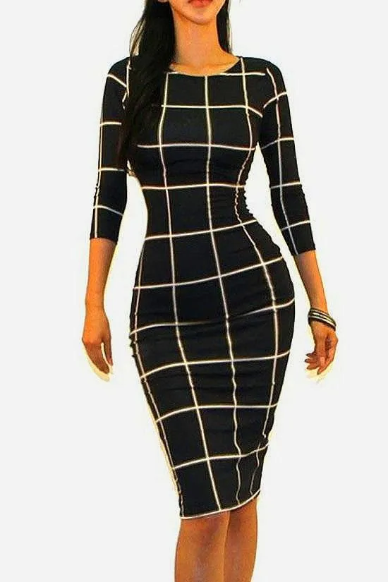 Lindsey Quarter Sleeve Plaid Bodycon Dress