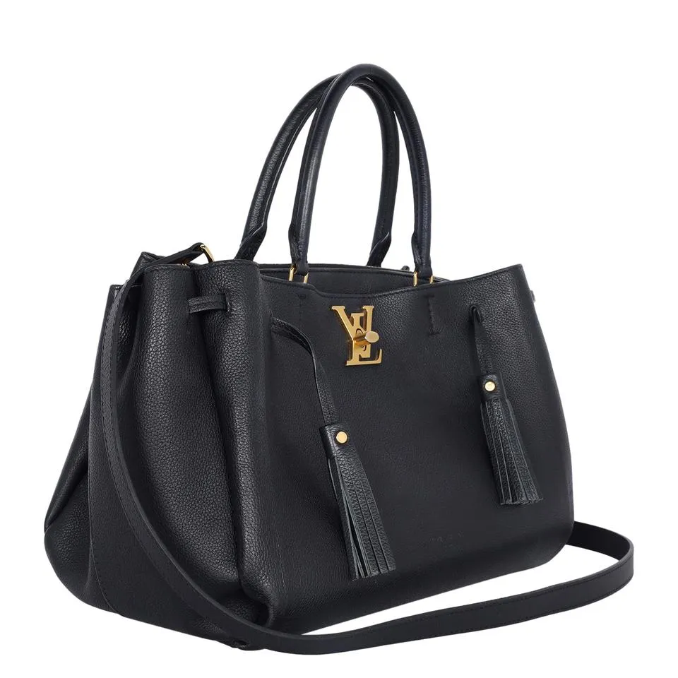 Lockmeto Leather Satchel Crossbody Bag Black  (Authentic Pre-Owned)