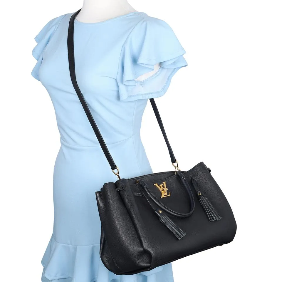 Lockmeto Leather Satchel Crossbody Bag Black  (Authentic Pre-Owned)