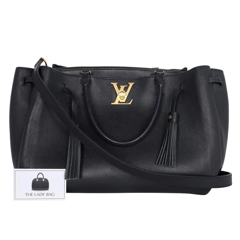 Lockmeto Leather Satchel Crossbody Bag Black  (Authentic Pre-Owned)