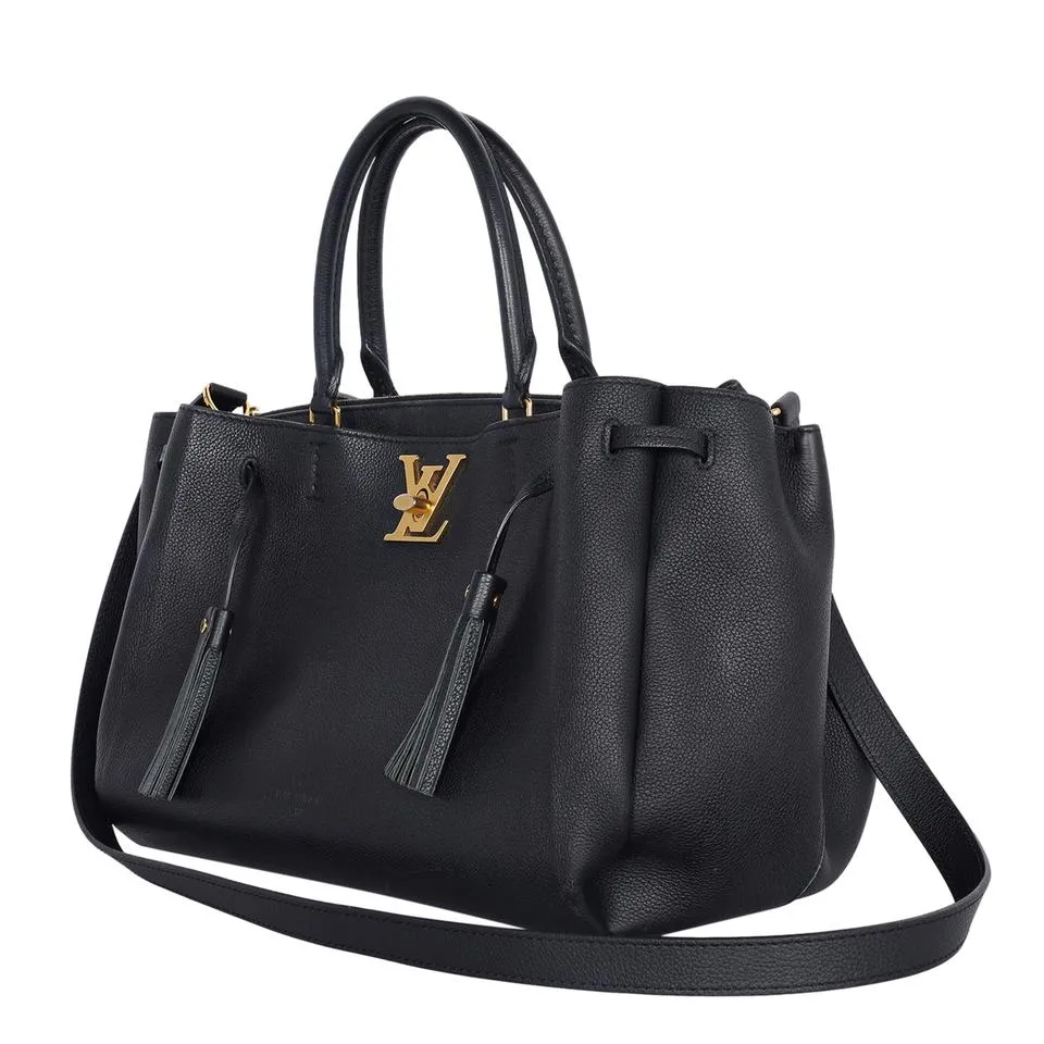 Lockmeto Leather Satchel Crossbody Bag Black  (Authentic Pre-Owned)