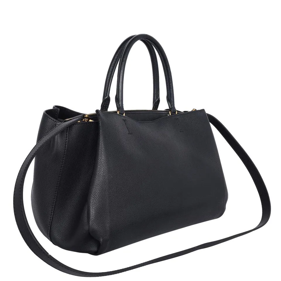 Lockmeto Leather Satchel Crossbody Bag Black  (Authentic Pre-Owned)