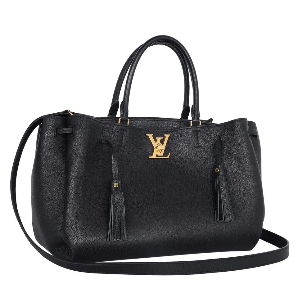 Lockmeto Leather Satchel Crossbody Bag Black  (Authentic Pre-Owned)