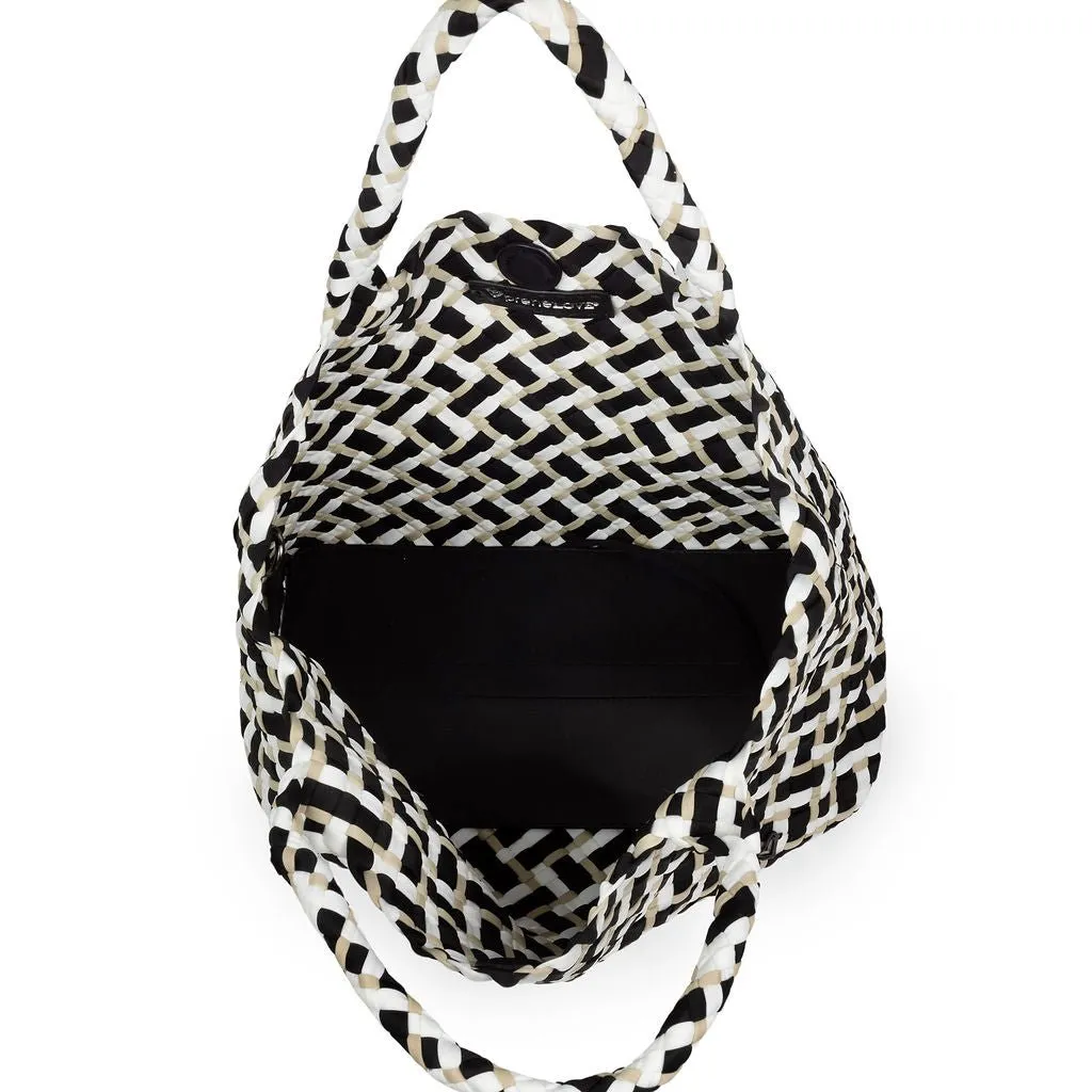 London Large Woven Tote - Tri Mix Black, Tan & White