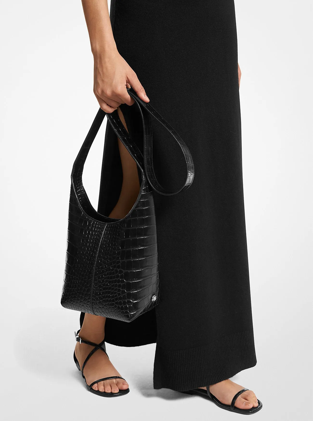 Michael Kors Mini Crocodile Leather Dede Hobo Bag, Black