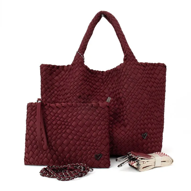 NEW: London Large Woven Tote - Wine