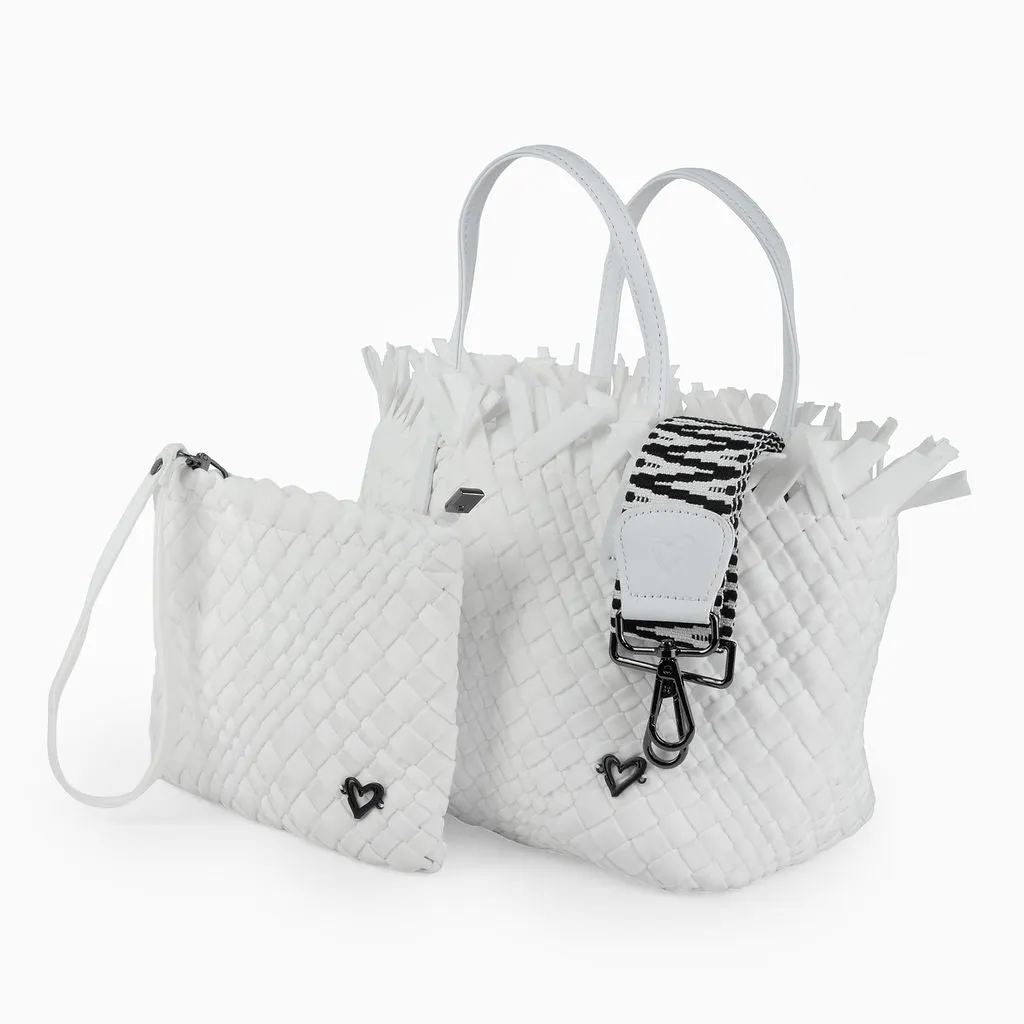 NEW: Taunton Small Woven Tote (Fringed Top) - White