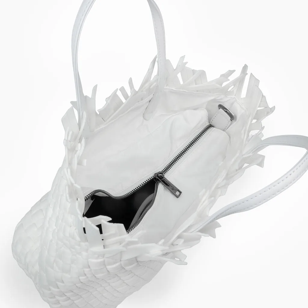 NEW: Taunton Small Woven Tote (Fringed Top) - White