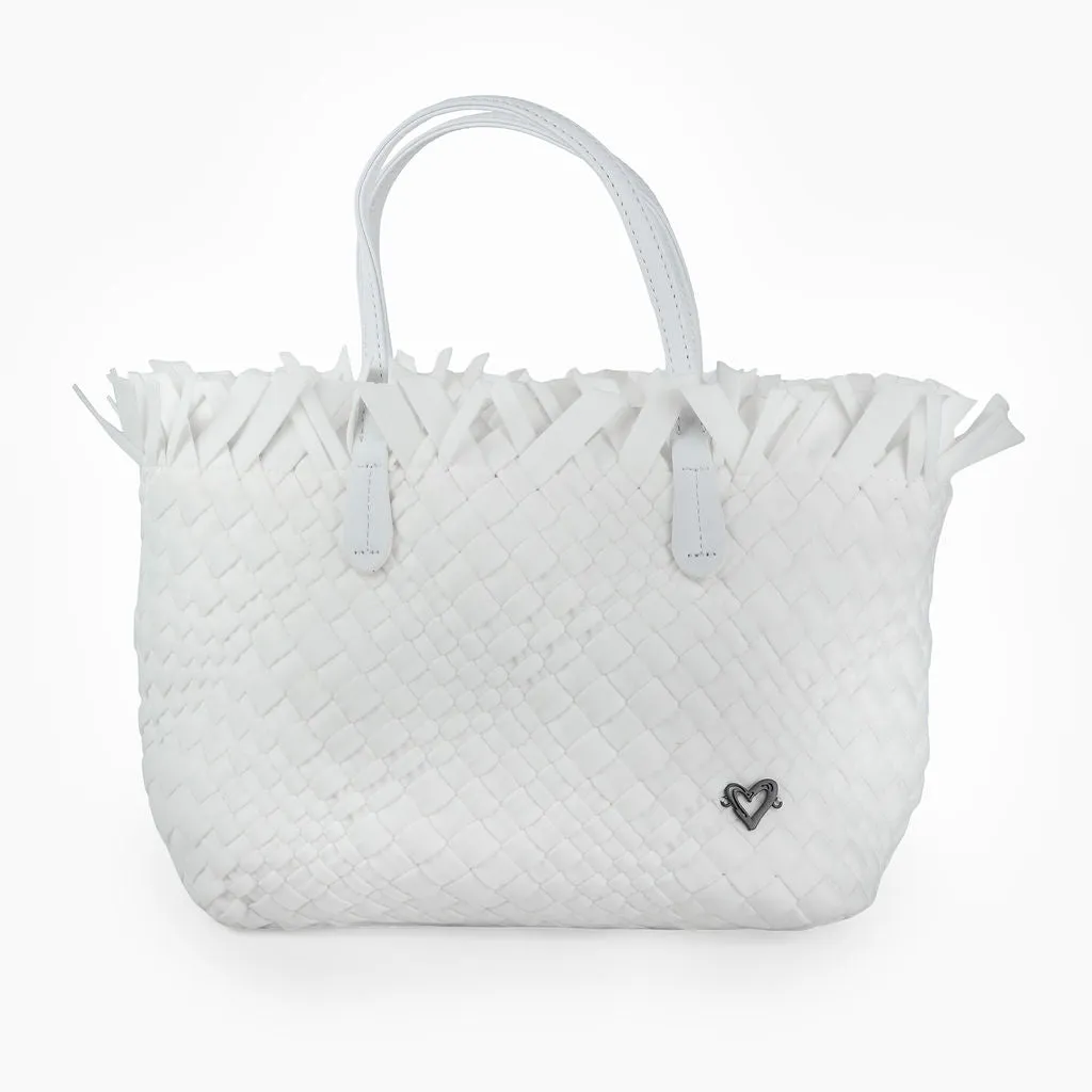 NEW: Taunton Small Woven Tote (Fringed Top) - White
