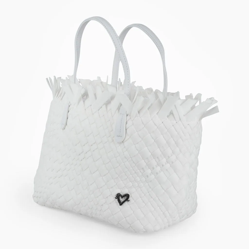 NEW: Taunton Small Woven Tote (Fringed Top) - White