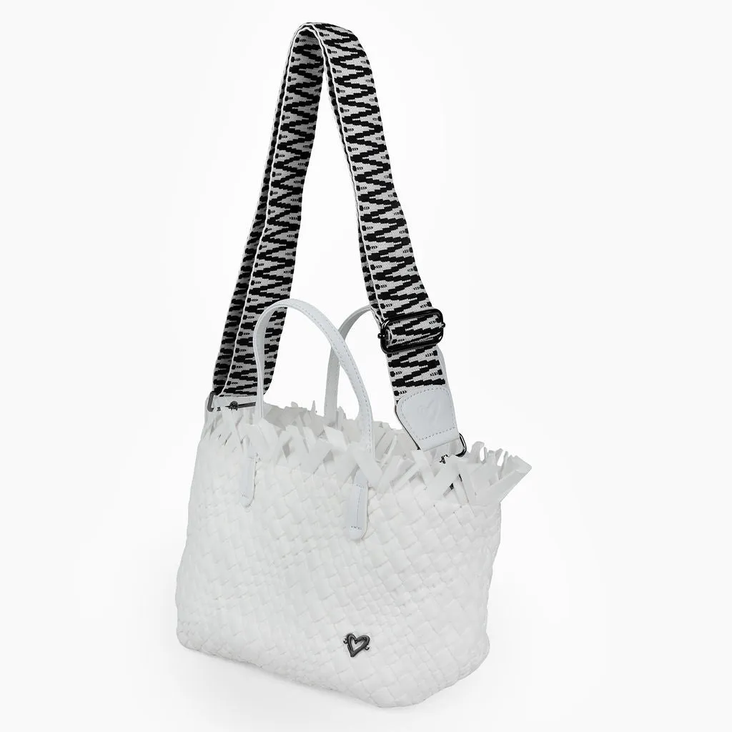 NEW: Taunton Small Woven Tote (Fringed Top) - White