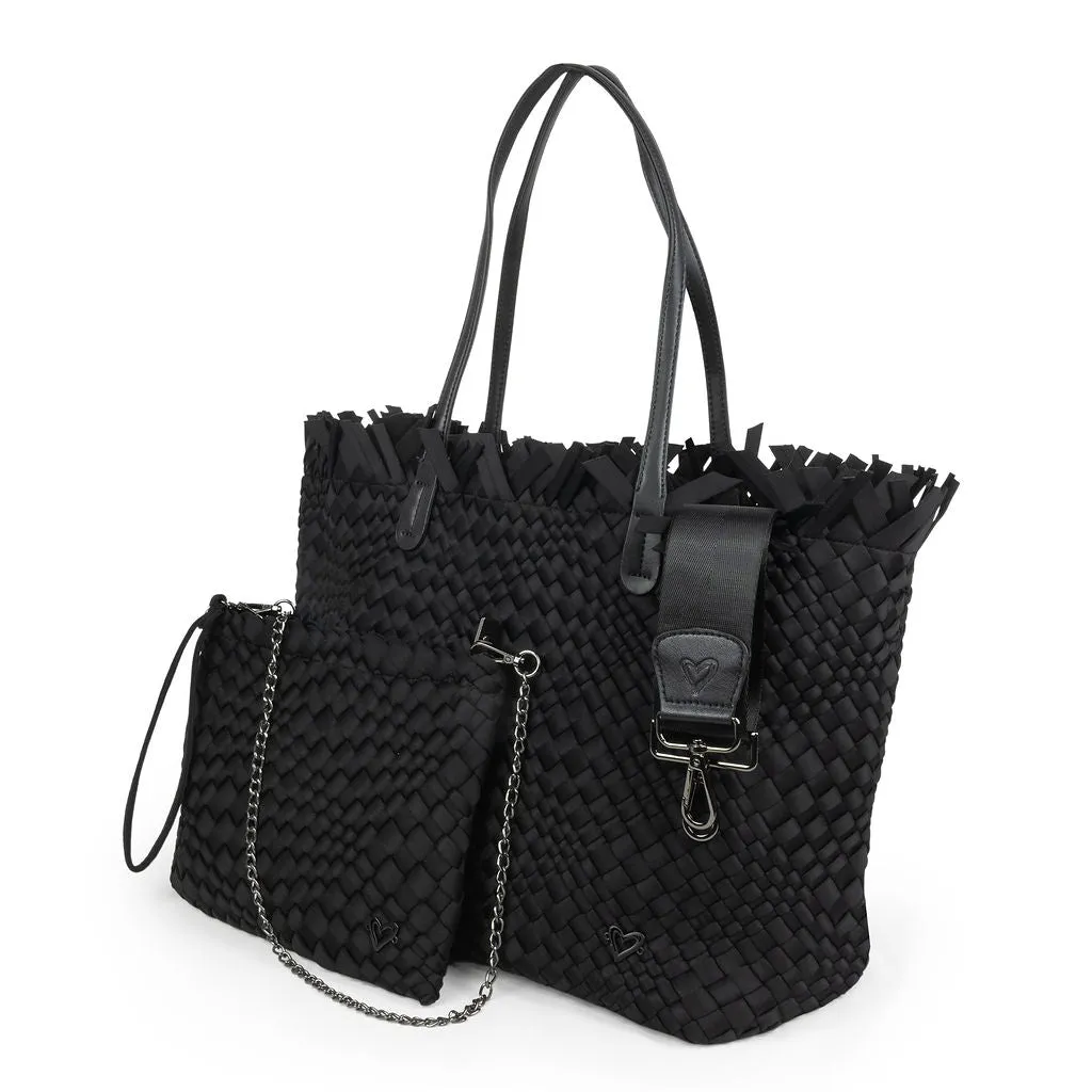NEW: Vulcan Woven Large Tote (Fringed Top) - Black