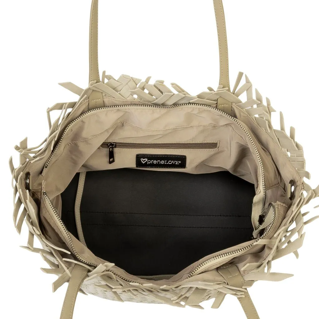 NEW: Vulcan Woven Large Tote (Fringed Top) - Khaki